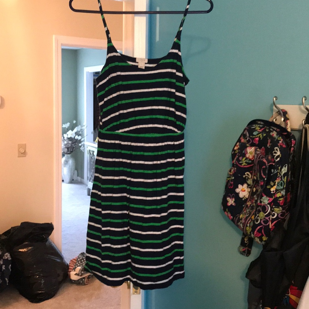 J.Crew navy, green, and white striped dress size S